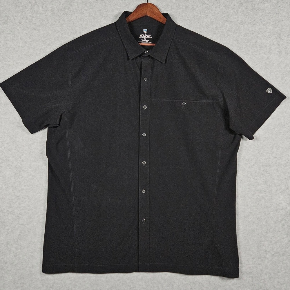 Kuhl Mens XL Black Shirt Tufflex Short Sleeve Button Down Hiking Outdoor Stretch
